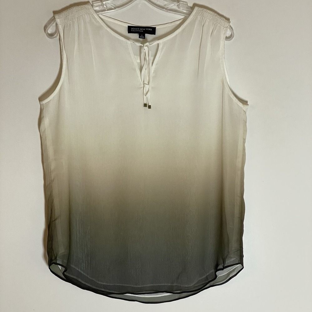Jones New York Top Womens 6 Cream Tan Black Ombre Sleeveless Tie Front V Neck S